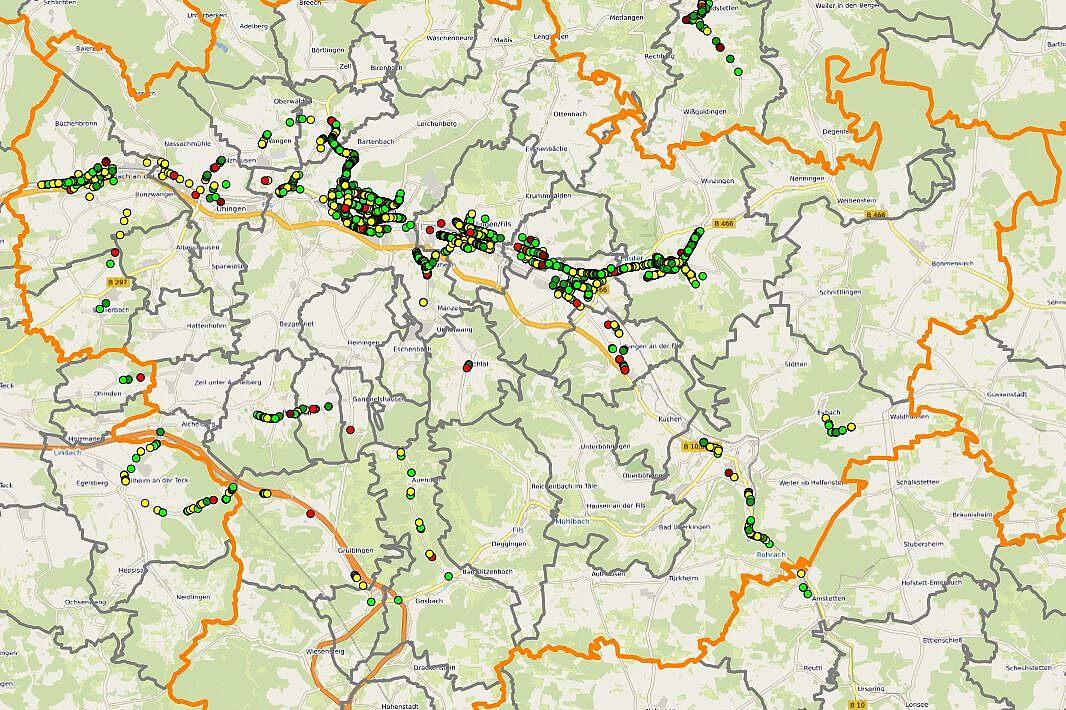 Übersicht der Messpunkte im Landkreis Göppingen Übersicht der Messpunkte im Landkreis Göppingen